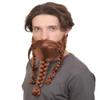 HPO Adult Men's Braided Viking Beard and Mustache | Redish Brown Color | Novelty False Facial Hair | Costume Accessory for Adults view 2