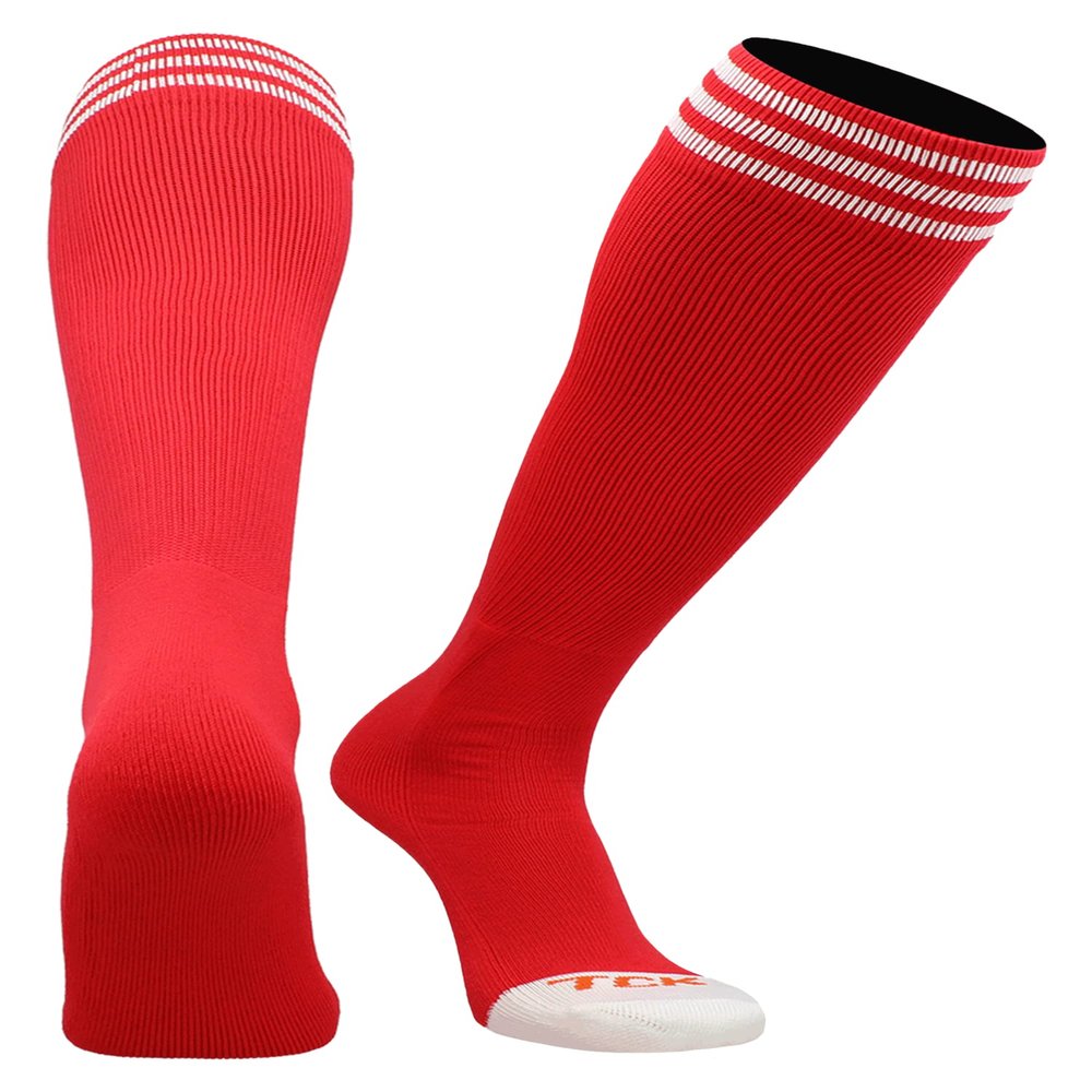 TCK Prosport Red Soccer Socks Kids Youth Girls Boys Womens Mens Athletic Sports Tube Socks (Scarlet/White, Large)