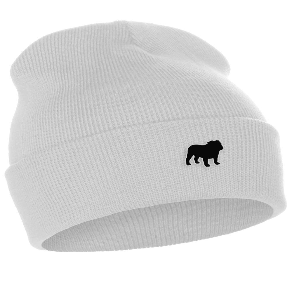 Daxton Dog Breeds Cuffed Beanie Winter Knit Hat Skully Cap, Bulldog, Winter Beanie White