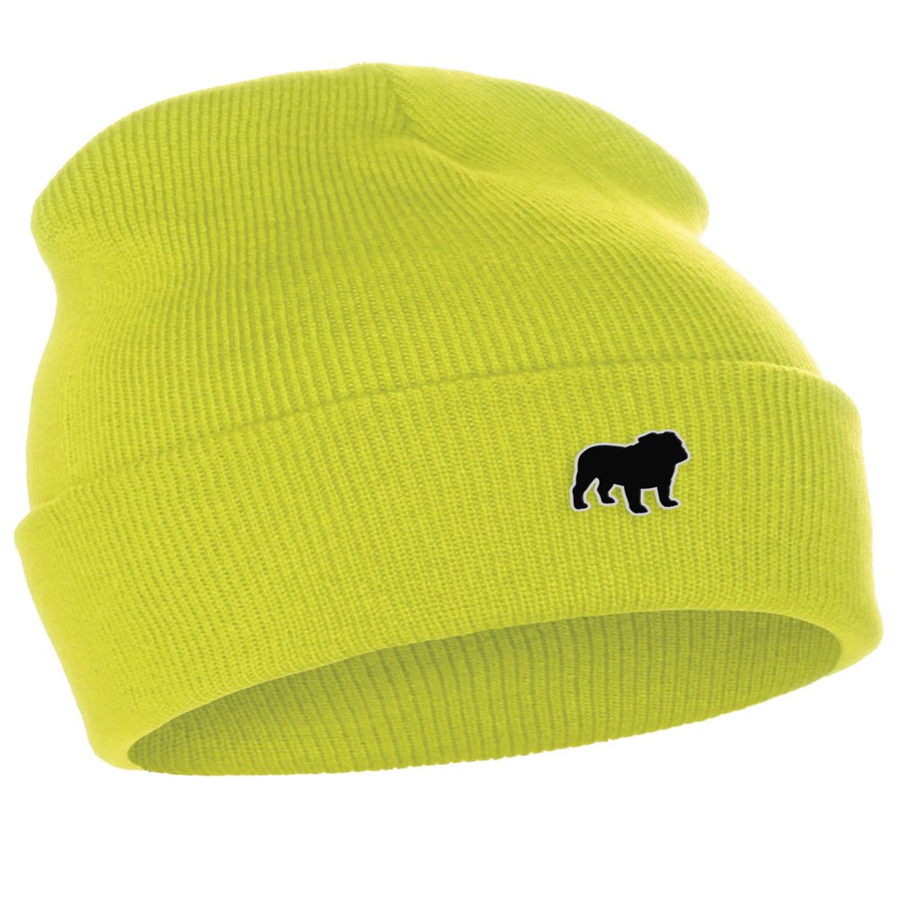 Daxton Dog Breeds Cuffed Beanie Winter Knit Hat Skully Cap, Bulldog, Neon Yellow Beanie