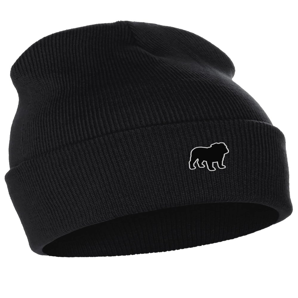 Daxton Dog Breeds Cuffed Beanie Winter Knit Hat Skully Cap, Bulldog, Black Beanie