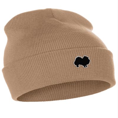 Daxton Dog Breeds Cuffed Beanie Winter Knit Hat Skully Cap, Pomeranian, Khaki Beanie