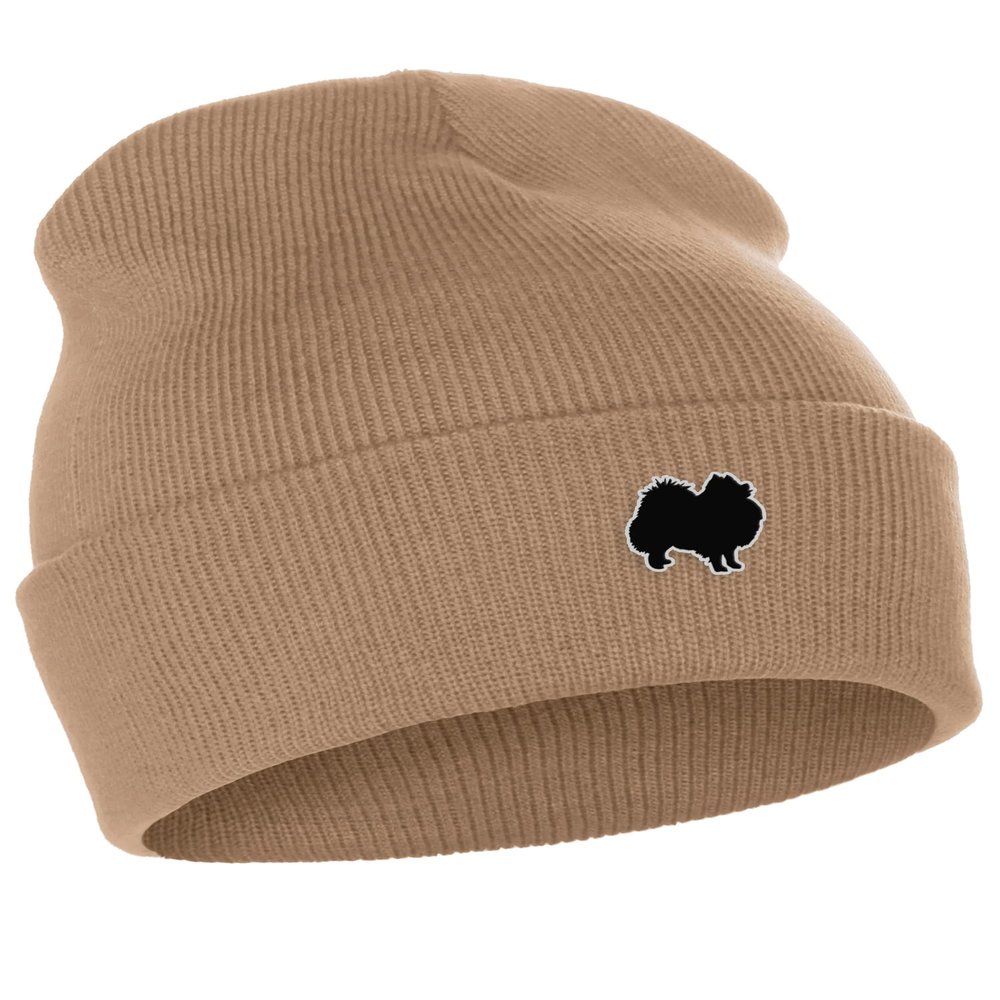 Daxton Dog Breeds Cuffed Beanie Winter Knit Hat Skully Cap, Pomeranian, Khaki Beanie