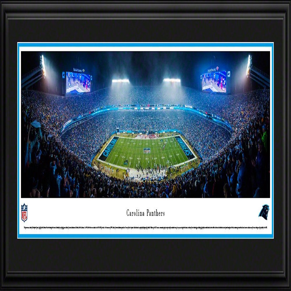 Carolina Panthers, Night Game - 44x18-inch Double Mat, Deluxe Framed Picture by Blakeway Panoramas