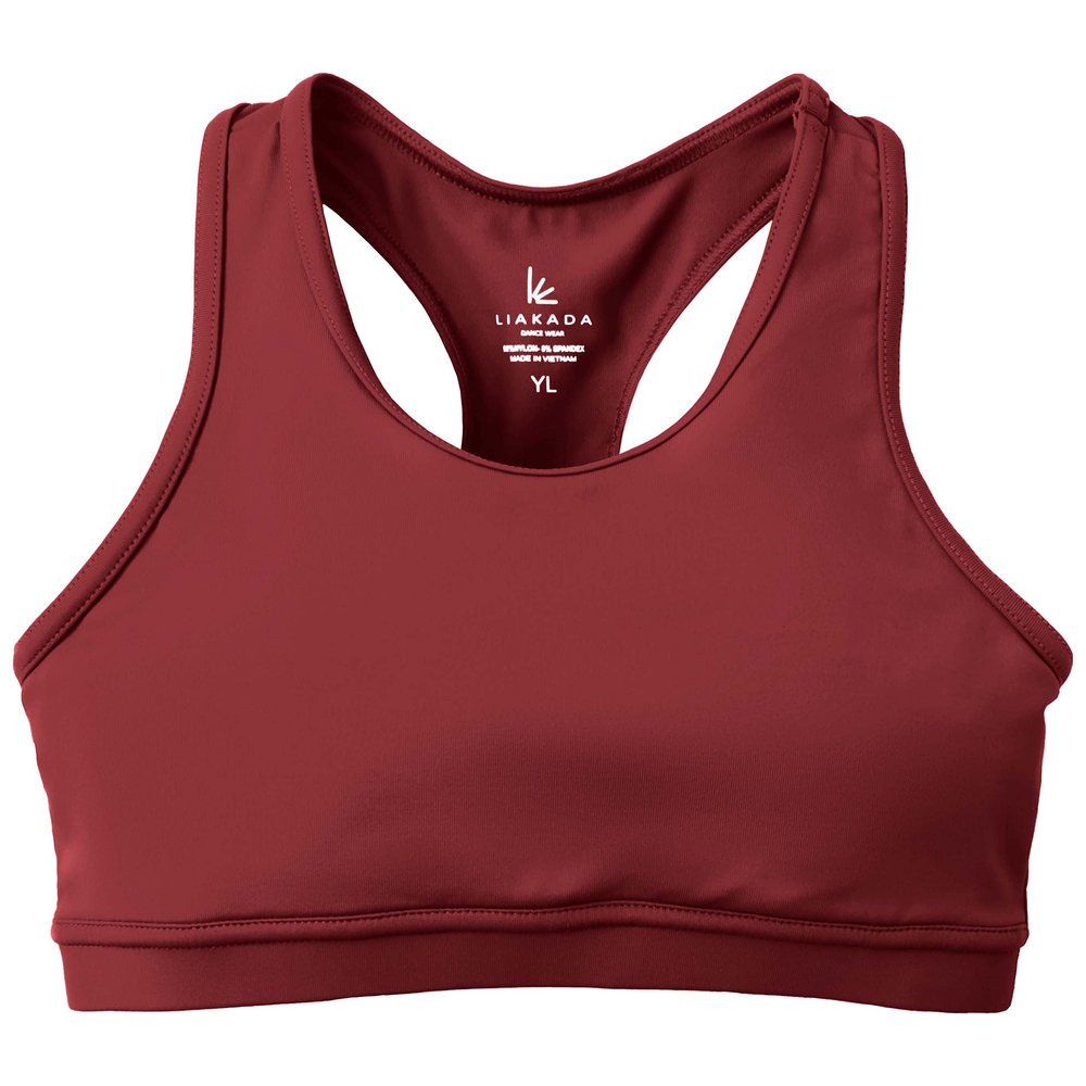 Liakada Girls Stylish & Supportive Basic Sports Bra with Integrated Bra Shelf Liner Dance, Gym, Yoga, Cheer! Merlot