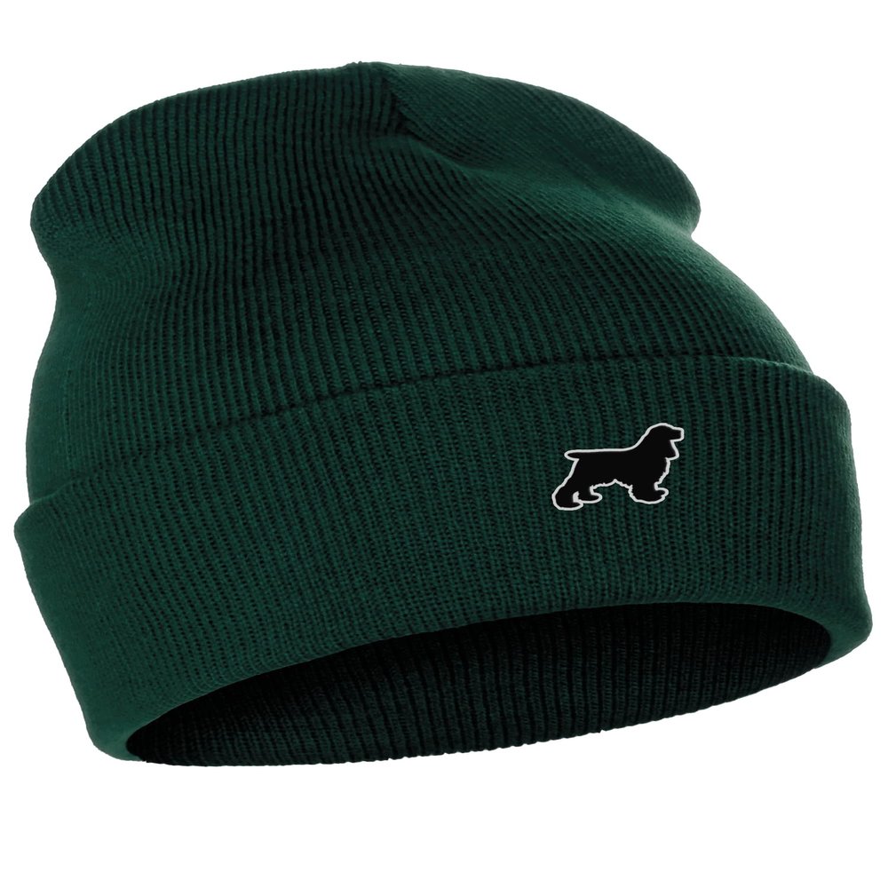 Daxton Dog Breeds Cuffed Beanie Winter Knit Hat Skully Cap, Cocker Spaniel, Forest Beanie