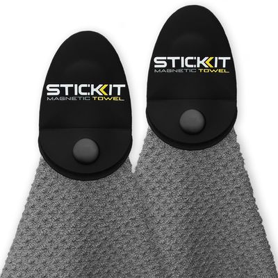 STICKIT Magnetic Towel, Grey | 2-Pack | Top-Tier Microfiber Golf Towel with Deep Waffle Pockets | Industrial Strength Magnet for Strong Hold to Golf Carts or Clubs