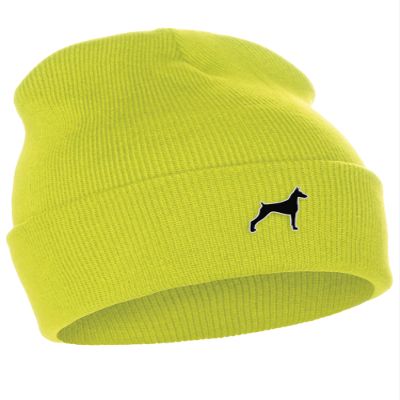 Daxton Dog Breeds Cuffed Beanie Winter Knit Hat Skully Cap, Doberman, Neon Yellow Beanie
