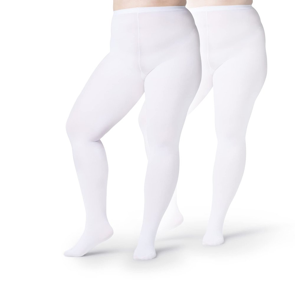 Silky Toes Plus Size Heavy Opaque Microfiber Winter Tights for Women 80D - Thick Warm Durable & Comfortable Stretch Pantyhose for Curvy Women, Solid Colors, Sizes 1X8X (White, 5X/6X)