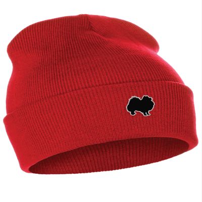 Daxton Dog Breeds Cuffed Beanie Winter Knit Hat Skully Cap, Pomeranian, Red Beanie