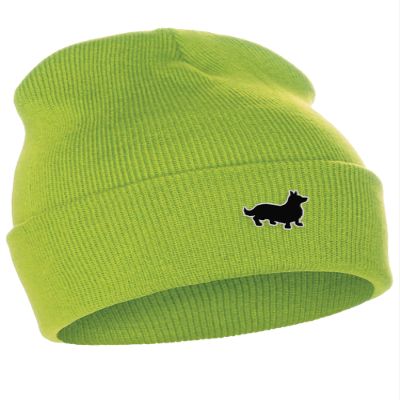 Daxton Dog Breeds Cuffed Beanie Winter Knit Hat Skully Cap, Corgi, Neon Green Beanie