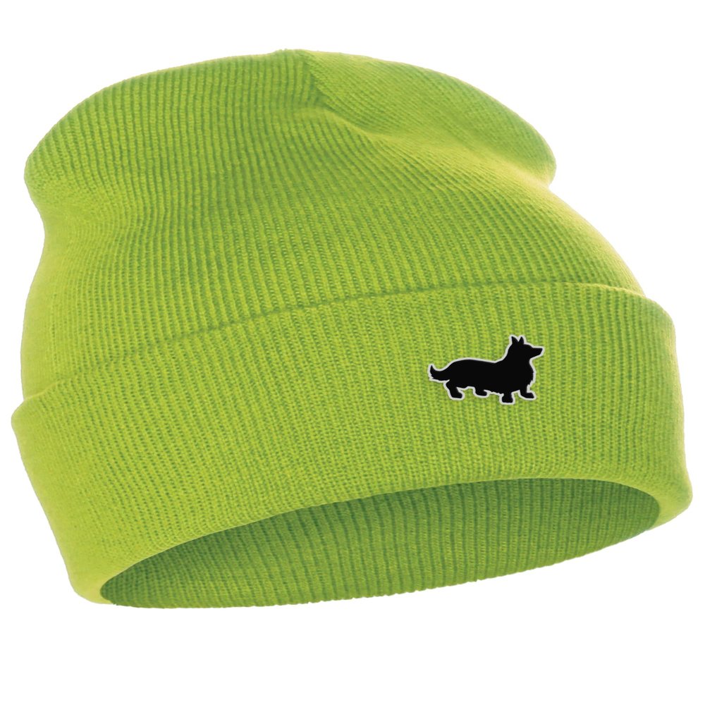 Daxton Dog Breeds Cuffed Beanie Winter Knit Hat Skully Cap, Corgi, Neon Green Beanie