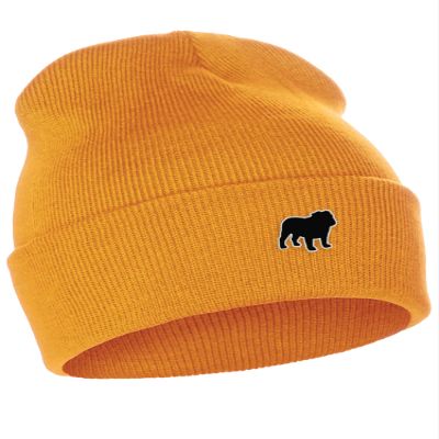 Daxton Dog Breeds Cuffed Beanie Winter Knit Hat Skully Cap, Bulldog, Neon Orange Beanie