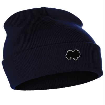 Daxton Dog Breeds Cuffed Beanie Winter Knit Hat Skully Cap, Pomeranian, Navy Beanie