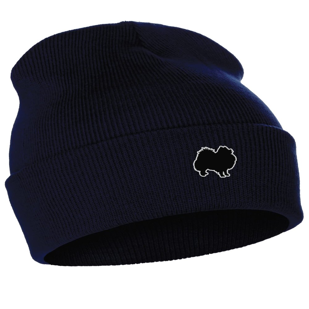 Daxton Dog Breeds Cuffed Beanie Winter Knit Hat Skully Cap, Pomeranian, Navy Beanie