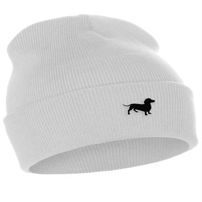 Daxton Dog Breeds Cuffed Beanie Winter Knit Hat Skully Cap, Dachshund, White Beanie