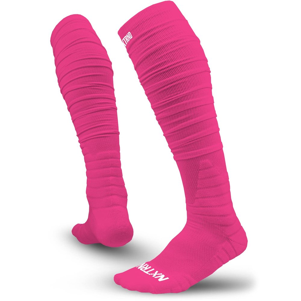Nxtrnd XTD Scrunch Football Socks, Extra Long Padded Sport Socks for Men & Boys (Pink, S/M)