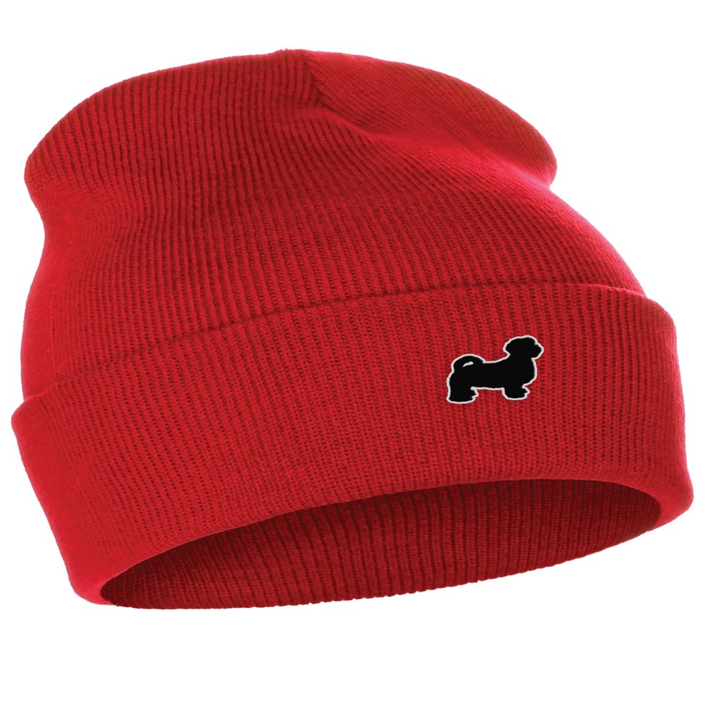 Daxton Dog Breeds Cuffed Beanie Winter Knit Hat Skully Cap, Shih Tzu Maltese, Red Beanie