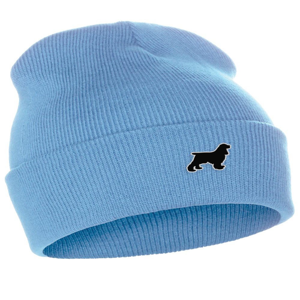 Daxton Dog Breeds Cuffed Beanie Winter Knit Hat Skully Cap, Cocker Spaniel, Sky Beanie