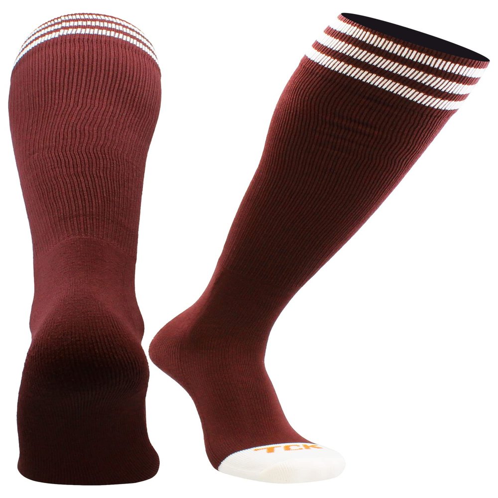 TCK Prosport Maroon Soccer Socks Kids Youth Girls Boys Womens Mens Athletic Sports Tube Socks (Maroon/White, Small)