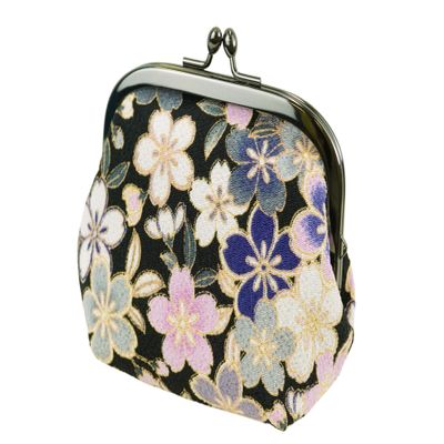 (0217-3) Uni Fiber, Made in Japan, Nigoshi Crepe, Japanese Pattern, 3.6 Size Pluckuri Coin Pouch, Cherry Blossom, Navy Blue, White/Navy Blue, One Size