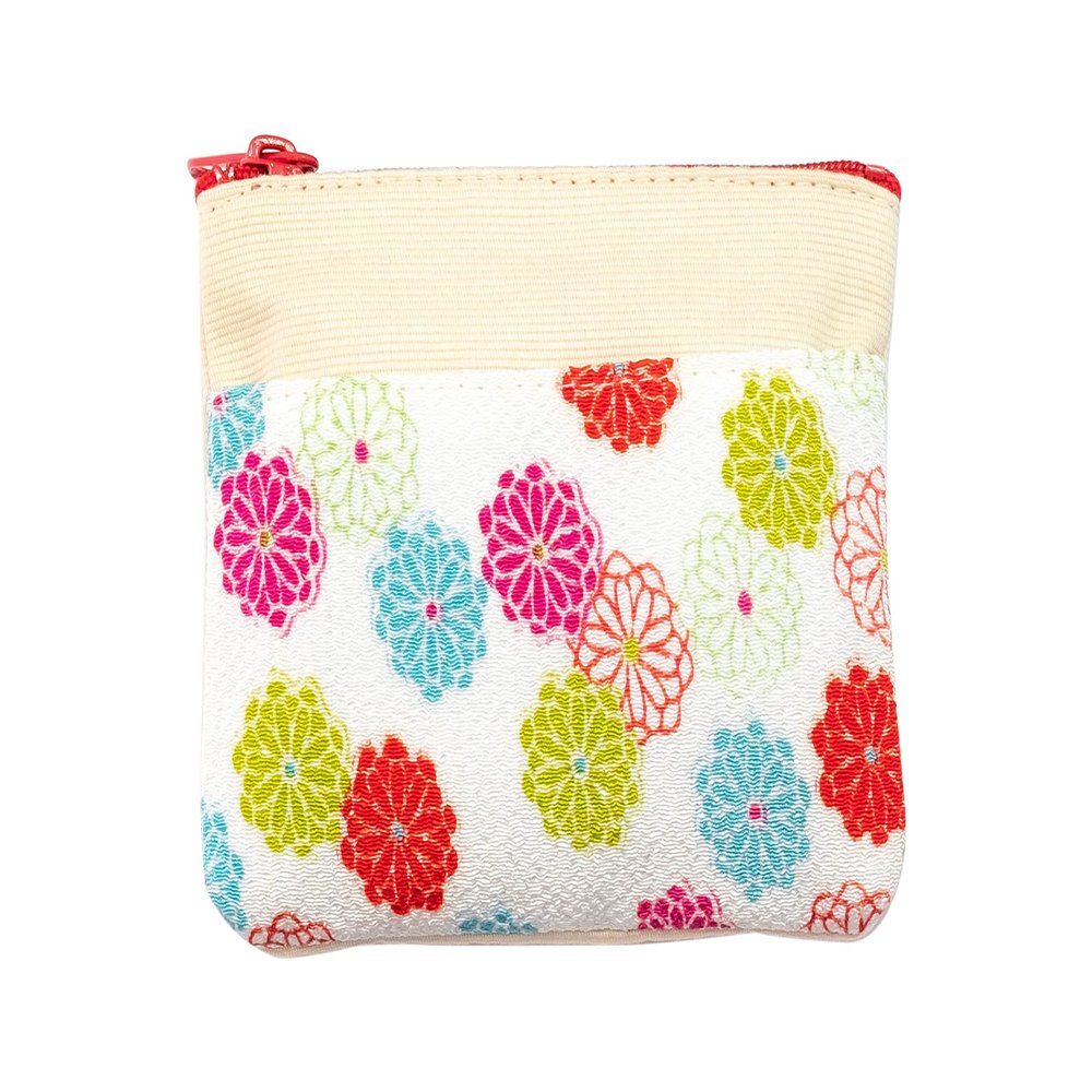 (0610-10) Uni Fiber, Made in Japan, Nikoshi Crepe, Japanese Pattern, Coin Case, White, Red and White, One Size