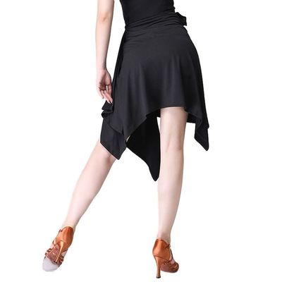 Women Latin Salsa Dance Skirt Skate Hip Wrap Skirt Smooth Irregular Swing Ballroom Tango Cha Cha Practice Skirt (Black,M)