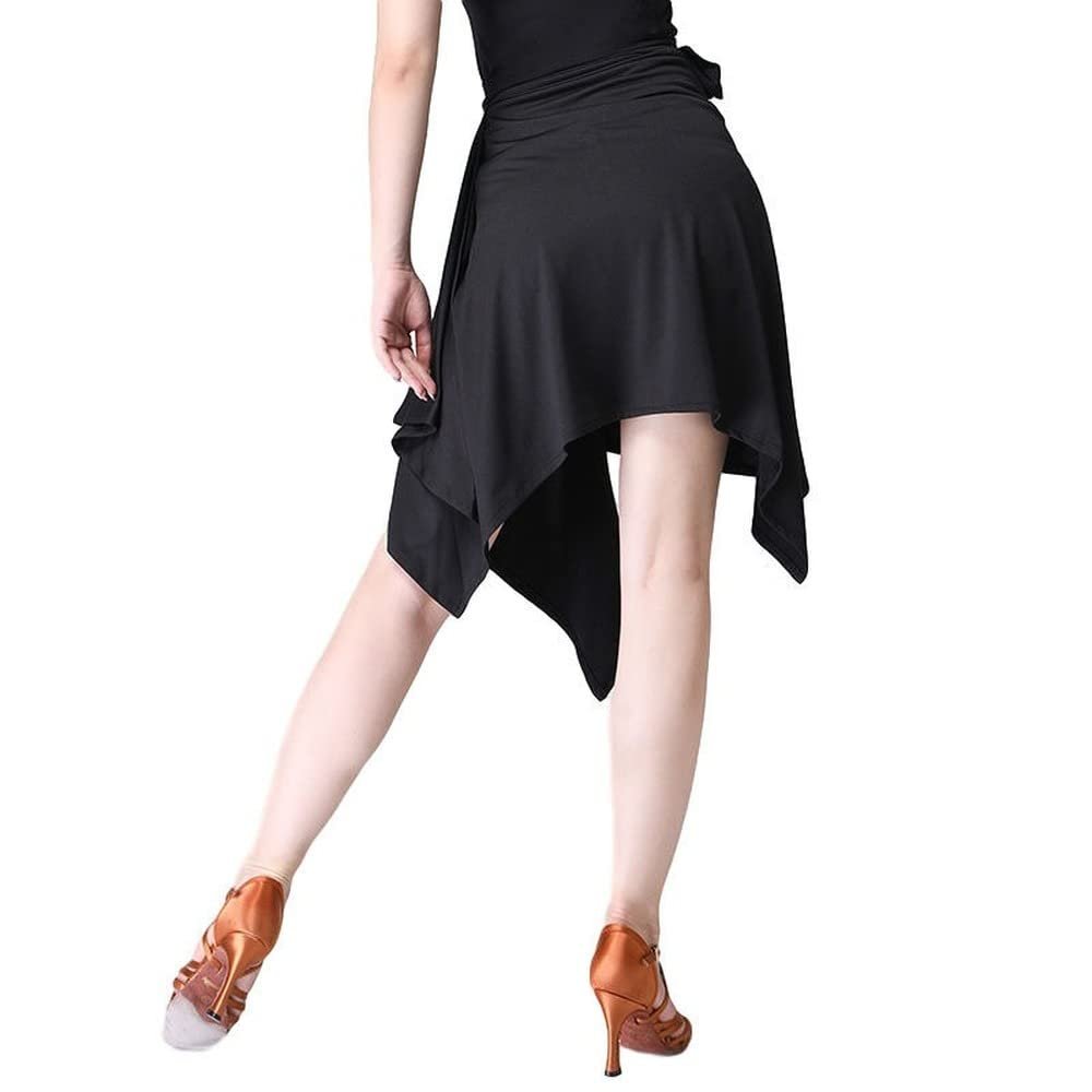 Women Latin Salsa Dance Skirt Skate Hip Wrap Skirt Smooth Irregular Swing Ballroom Tango Cha Cha Practice Skirt (Black,M)