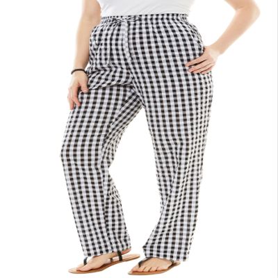 Woman Within Plus Size Tall Seersucker Pull-On Elastic-Waist Pants - 32 T, Black Gingham