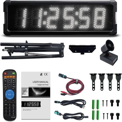 GANXIN Outdoor Waterpoof LED Race Timing Clock Marathon Race Timer with Horn, 5 Inch 6-Digit Coundown Clock with Tripod Stand, Down/Count Up,Stopwatch with Remote Control (White LED +Horn)
