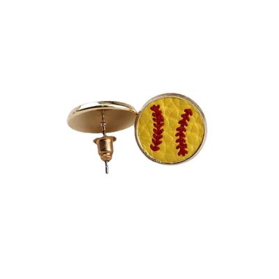 Mini Leather Round Soccer Baseball Sport Stud Earings Softball for Sport Ball Fans Player Baseball Stuff Friendship Handmade Jewelry-Yellow