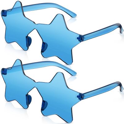 CHENGU 2 Pcs Rimless Star Shape Sunglasses Transparent Candy Color Y2k Star Glasses Accessories for Women Party Favor(Blue)