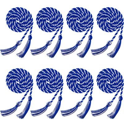 Trounistro 8 Pieces Graduation Cords Yarn Honor Cords with Tassel for College Graduation Students (Dark Blue with White)