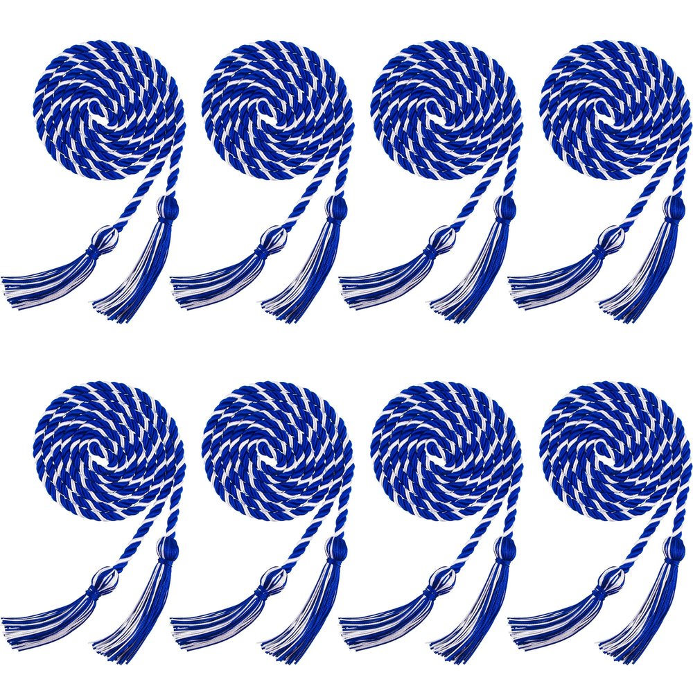 Trounistro 8 Pieces Graduation Cords Yarn Honor Cords with Tassel for College Graduation Students (Dark Blue with White)