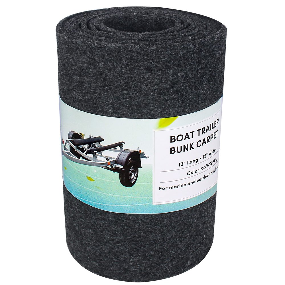Boat Bunk Carpet 12in Wide x 13ft Long, Boat Trailer Bunk Padding for Jet Ski Ramps, 21oz Boat Trailer Bunk Carpet Dark Grey