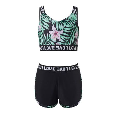 Loloda Girls' Sport Dance Outfit Letter Print One Shoulder Crop Top with Bottoms for Gym Workout Practice D#Black 4 Years