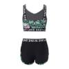 Loloda Girls' Sport Dance Outfit Letter Print One Shoulder Crop Top with Bottoms for Gym Workout Practice D#Black 4 Years view 2