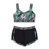 Loloda Girls' Sport Dance Outfit Letter Print One Shoulder Crop Top with Bottoms for Gym Workout Practice D#Black 4 Years view 3