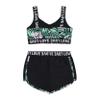 Loloda Girls' Sport Dance Outfit Letter Print One Shoulder Crop Top with Bottoms for Gym Workout Practice D#Black 4 Years view 4