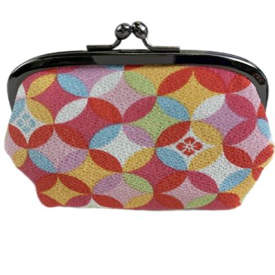 (0217-10) Uni Fiber, Made in Japan, Nigoshi Crepe, Japanese Pattern, 3.6 Size Plucked Coin Pouch, Color: Cloisonne, Pink, pink/orange, One Size