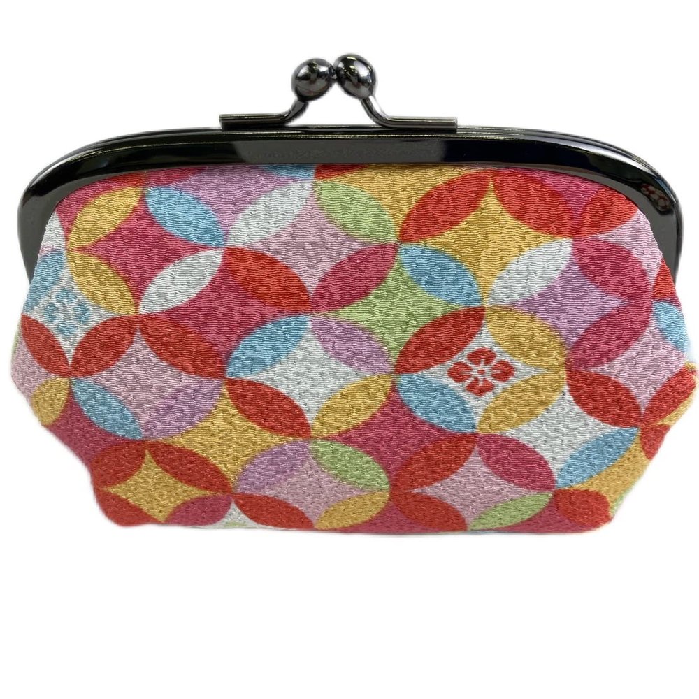 (0217-10) Uni Fiber, Made in Japan, Nigoshi Crepe, Japanese Pattern, 3.6 Size Plucked Coin Pouch, Color: Cloisonne, Pink, pink/orange, One Size