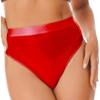 Linjinx Women's Glossy High Waist Yoga Shorts Gym Workout Rave Booty Dance Mini Hot Pants Bottoms Burgundy XX-Large view 2