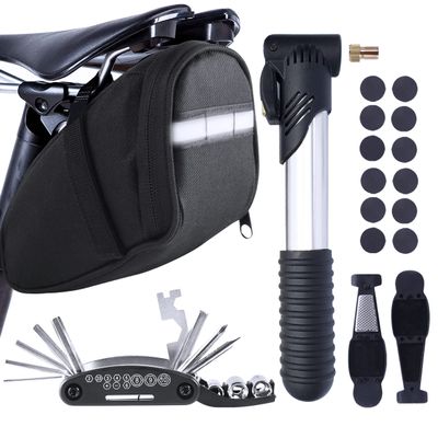 MASPODER Bike Repair Kit, Saddle Bag with Tire Tool, Mini Pump, Multitool Bicycle Accessories Set for Adult Bikes Road Mountain MTB