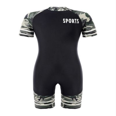 Yeahdor Kids Boys Short Sleeve Athletic Jumpsuit Gym Workout Short Unitard Training Legsuit Sportswear Black&Green Camouflage 6