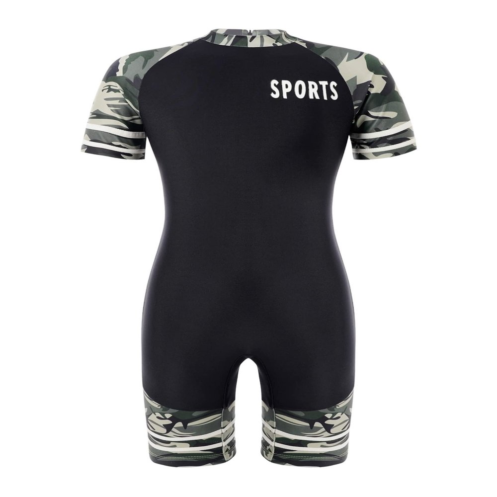 Yeahdor Kids Boys Short Sleeve Athletic Jumpsuit Gym Workout Short Unitard Training Legsuit Sportswear Black&Green Camouflage 6