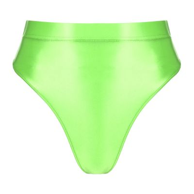 YiZYiF Women's Glossy Shiny High Waisted Dance Yoga Bottoms High Cut Briefs Cheeky Knikcers Fluorescent Green Large