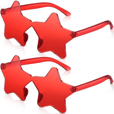 CHENGU 2 Pcs Rimless Star Shape Sunglasses Transparent Candy Color Y2k Star Glasses Accessories for Women Party Favor(Red)