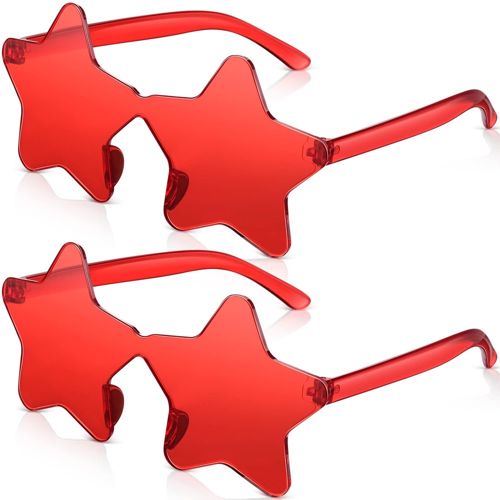 CHENGU 2 Pcs Rimless Star Shape Sunglasses Transparent Candy Color Y2k Star Glasses Accessories for Women Party Favor(Red)