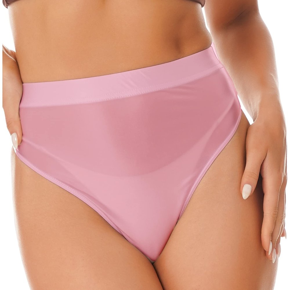 Linjinx Women's Glossy High Waist Yoga Shorts Gym Workout Rave Booty Dance Mini Hot Pants Bottoms Pink X-Large