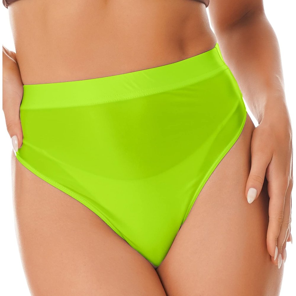 Linjinx Women's Glossy High Waist Yoga Shorts Gym Workout Rave Booty Dance Mini Hot Pants Bottoms Fluorescent Green XX-Large